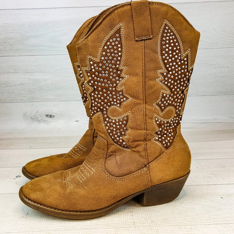 JUSTICIA Niñas Talla 7 Marrón con Estrás Vaquera Botas Niños con Cremallera Foto 4 de 4