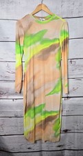 AFRM Los Angeles Womens Dress Medium Mesh Midi Neon Green Tan Ombre Watercolor 