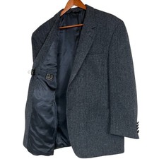 Jos A Bank Harris Tweed Blazer Mens 46R Blue Grey Herringbone Wool Sport Coat