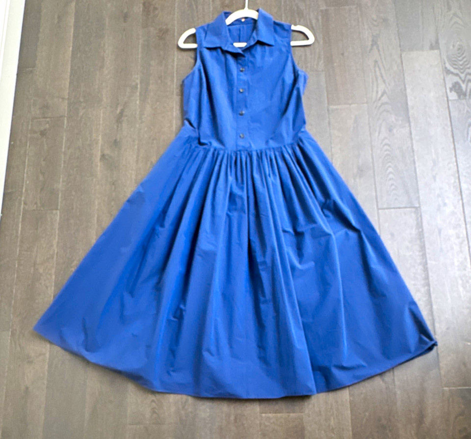 Peter Cohen Blue Sleeveless Collared Shirt Dress Midi Cotton Button Zip Size M