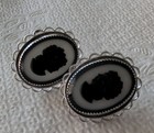 VINTAGE AMCO GOLD FILLED BLACK AND WHITE GLASS CAMEO SCREW BACK  EARRINGS — photo 1