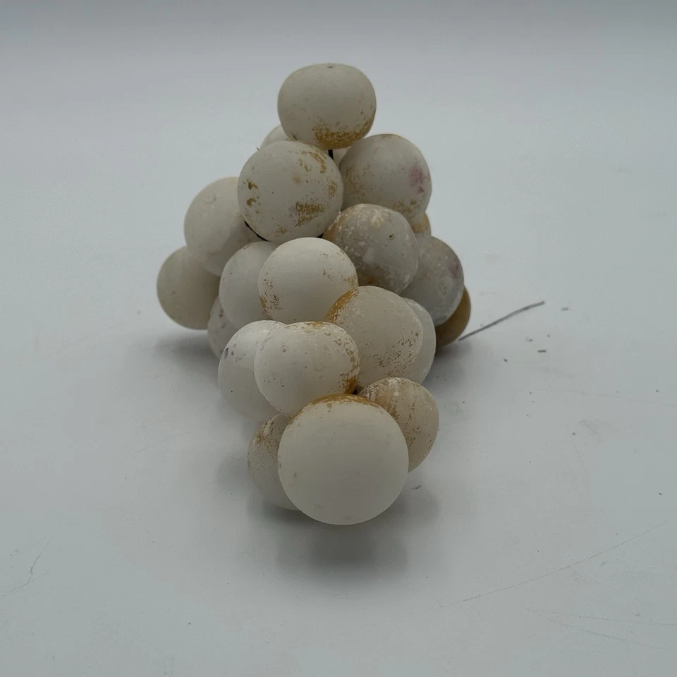 Large Vintage Alabaster Stone Grape Cluster Mid Century MCM Grapes 10” Wood Stem - Image 3 of 4
