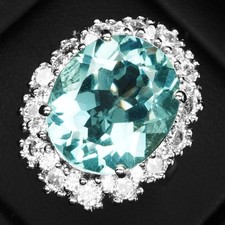 Striking Sky Blue Aquamarine 6.90Ct 925 Sterling Silver White Gold Halo Rings