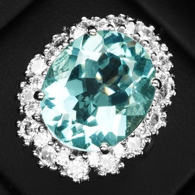 Striking Sky Blue Aquamarine 6.90Ct 925 Sterling Silver White Gold Halo Rings