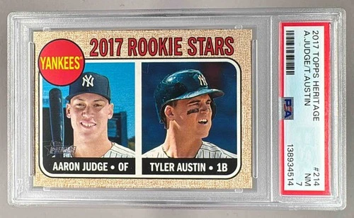 4514 Aaron Judge Tyler Austin 2017 Topps Heritage Yankees Rookie Stars RC PSA 7