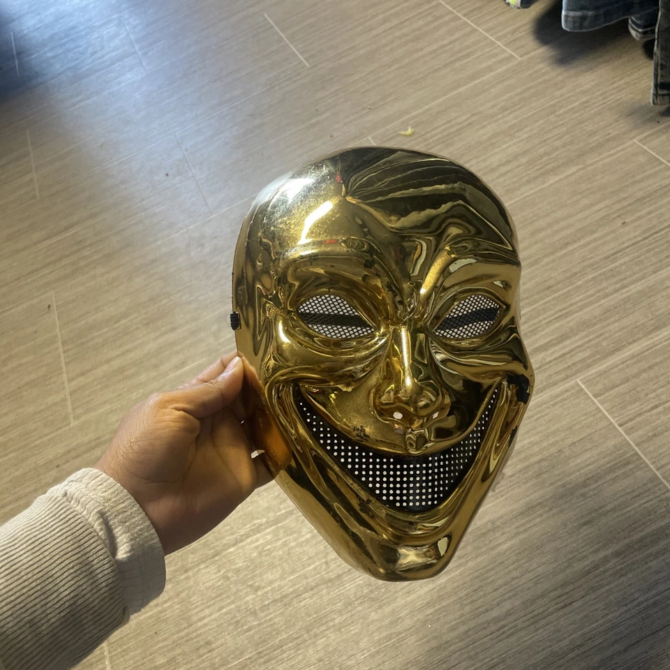 Gold Face Adult Masquerade Halloween CREEPY Mask - Image 3 of 4