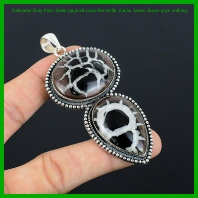 925 Silver Moroccan Mud Crack Fossil Stone Bezel Vintage Elegant Pendant Jewelry