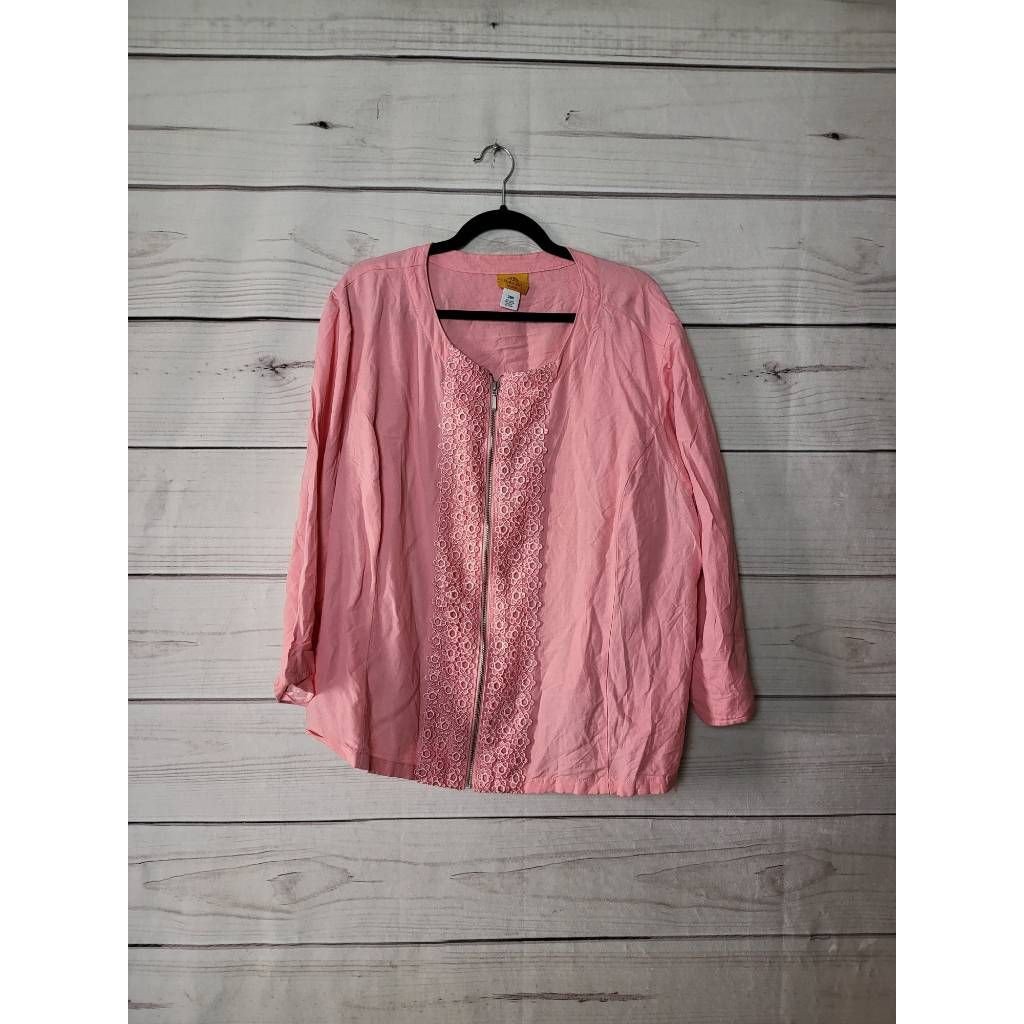 Ruby Rd. Womens Blouse Solid Pink Long Sleeve Emb… - image 1