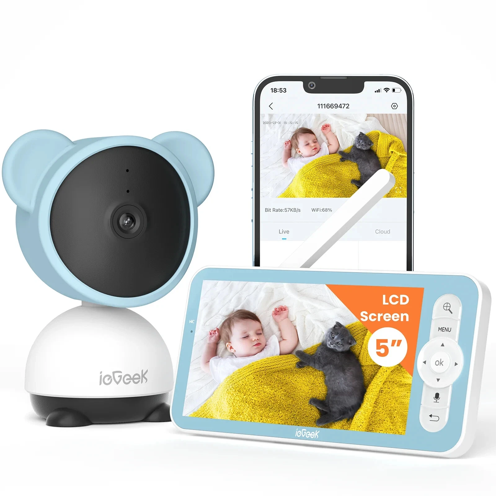 ieGeek 7S 5" 360° Auto Tracking Video Baby Monitor, 1080P Baby Camera Monitor