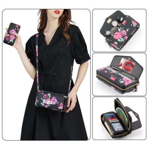 Printed Flower Lady Crossbody Handbag Wallet Magnetic Cover For iPhone 131415 16 - Picture 23 of 84