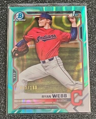 RYAN WEBB 2021 BOWMAN DRAFT CHROME PROSPECT AQUA REFRACTOR/199 #BDC-57 INDIANS