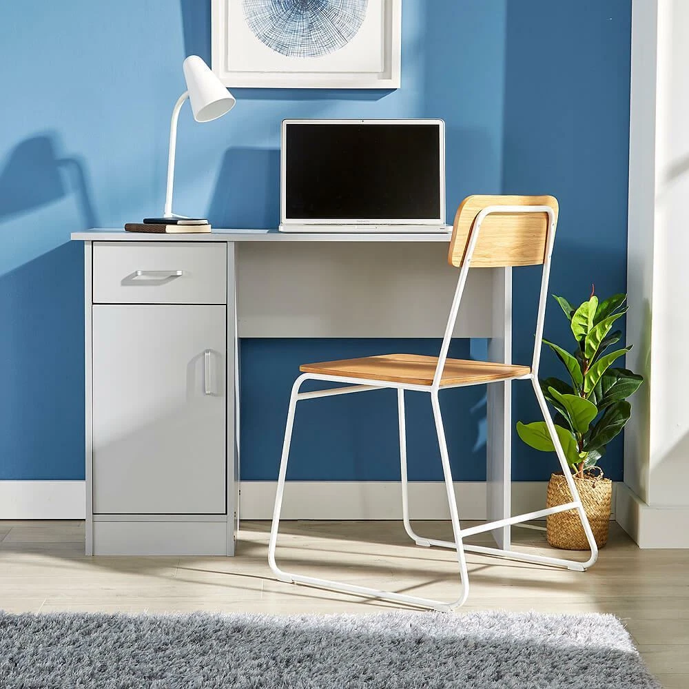Grey Desk 1 Drawer 1 Door Compact Computer Workstation Home Office
