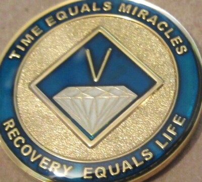 Narcotics Anonymous NA Blue Gold 5 Year Recovery Medallion Coin Chip Token White