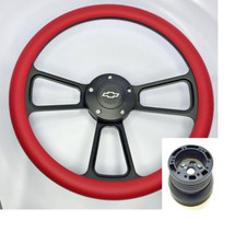 14 Black Billet Steering Wheel Red Half Wrap Chevy Horn Button Adapter A01