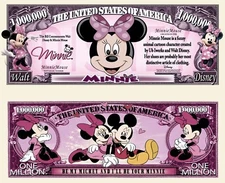 Minnie Mouse Million Dollar Bill Play Funny Money Novelty Note with FREE SLEEVE