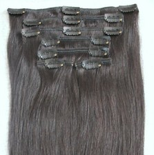 18" CLIP IN ON REMY HUMAN HAIR EXTENSIONS 2 Dark Brown 80g/7pcs/set