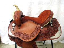 NOS Barrel saddle 15" seat semi-QH bars silverplate hand tooled center fire