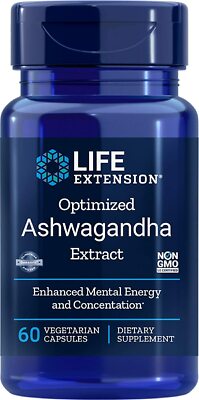 Life Extension Optimized Ashwagandha for Mental Energy Concentration 60 Veg Caps