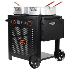 Loco 15 Qt Double Burner Outdoor Propane 3- Basket Deep Fryer Cart Steel Cooker