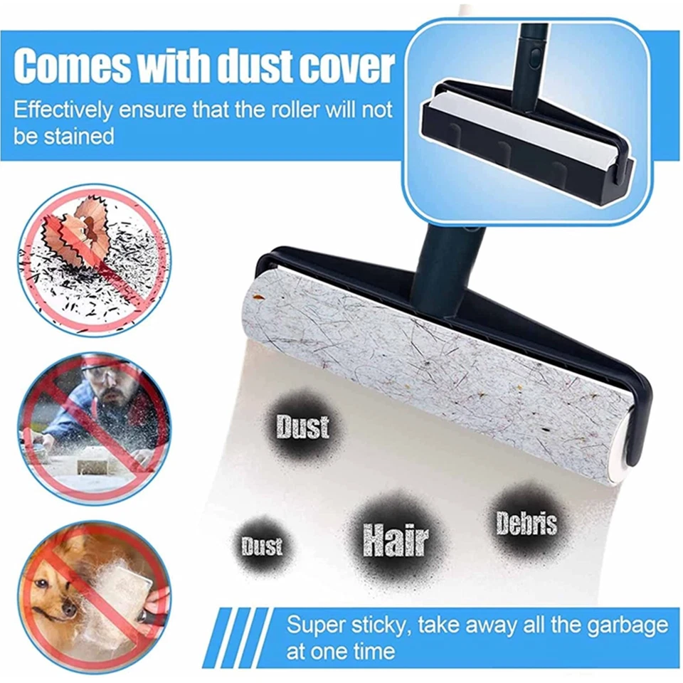 Long Handle Sticky Lint Roller Floor Carpet Clothes Pet Hair Remover - image 4 of 4