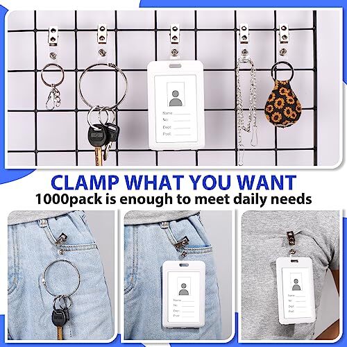 100 Pcs Metal Badge Clips with Clear PVC Straps for ID Cards Name Tag ...