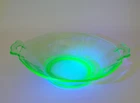 VTG Uranium Green Depression Glass Bowl Octagon Serving Bowl with Handles 11"