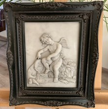 Wandrelief  Amor und Löwe Steinguss Marmor?? Top Zustand Antik / Vintage Gerahmt