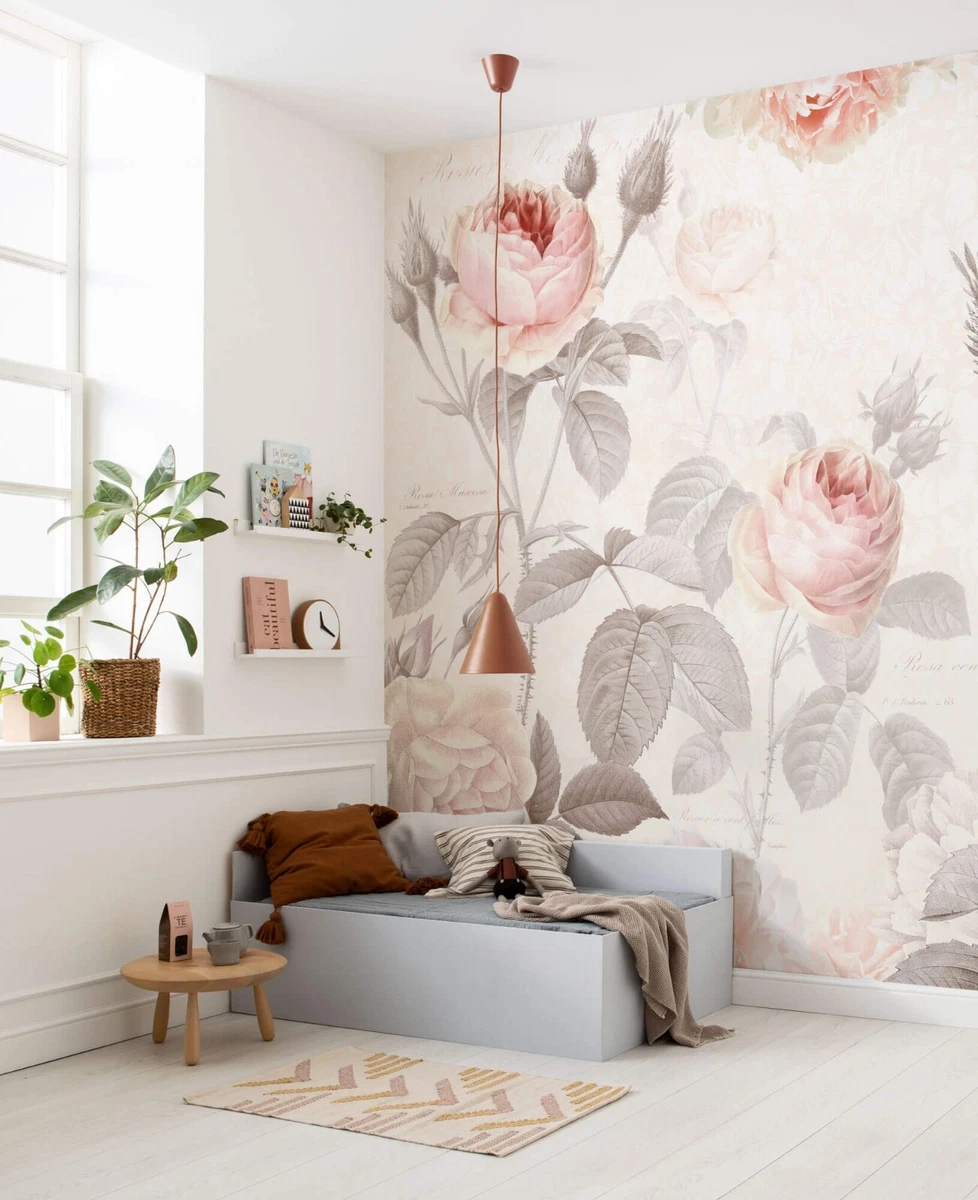 Floral bedroom wallpaper full wall 368x248cm pink beige rose photo wall mural
