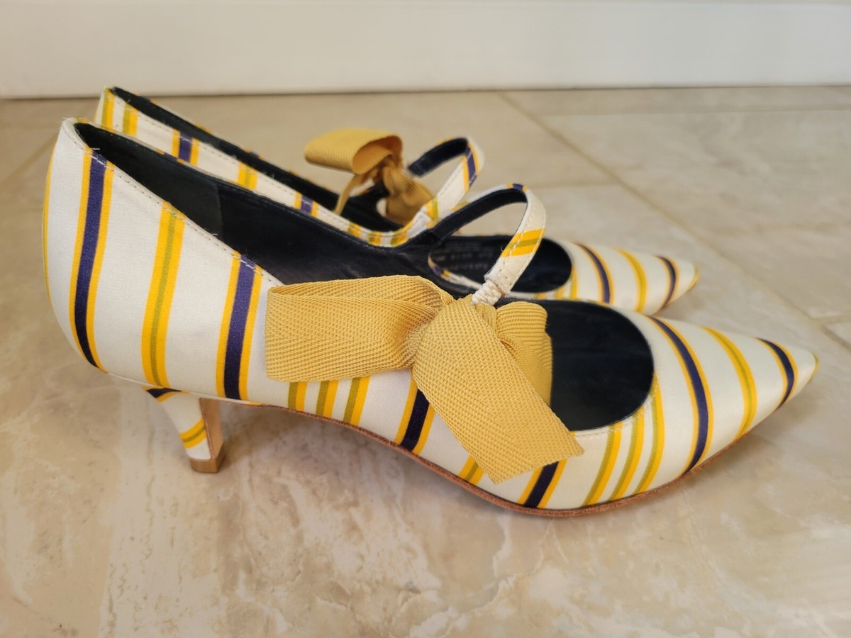 Tory Burch イエロー メッシュバッグ Tory Burch Beverly Striped Yellow Pumps Shoes size 7.5, A