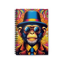 Spiral Notebook Ruled Line Monkey with Sunglasses Psychedelic Design 2, Gift