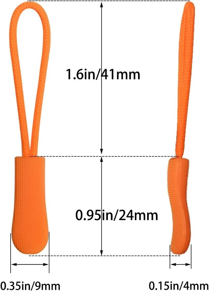 Tiradores de cremallera 20 piezas Tirador Cabeza Manija Repuesto Pestaña Etiquetas Cable Extensión Naranja Foto 2 de 4