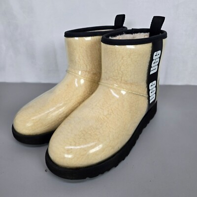 Womens UGG Classic Clear Mini Boots Natural Black Sheepskin Waterproof Size 9