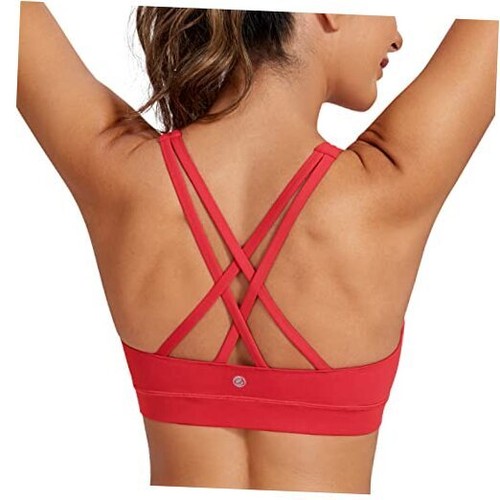 Women's Strappy Sports Bras Fitness Workout Padded Yoga Bra Medium Crimson