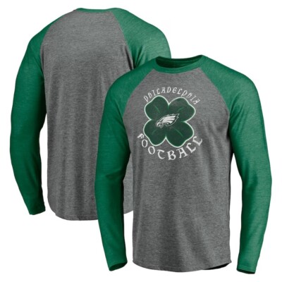 Philadelphia Eagles Men's Kelly Green Irish Shamrock Long Sleeve Tee - New