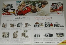 1958 KODAK 2-page advertisement, Cameras  Projectors, Open Me First, Christmas