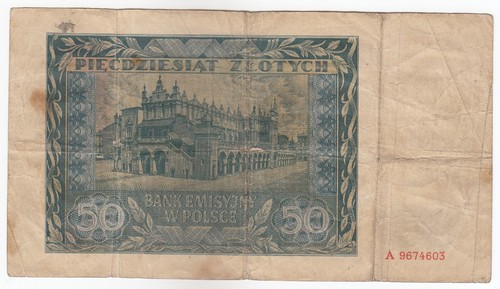 Polonia, 50 Zlotych, 1941, P96, ottime condizioni, molto usato - Foto 2 di 2
