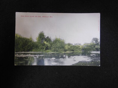 Mayville Wisconsin~Rock River  Below the Dam, Used Hand Colored Postcard 1908