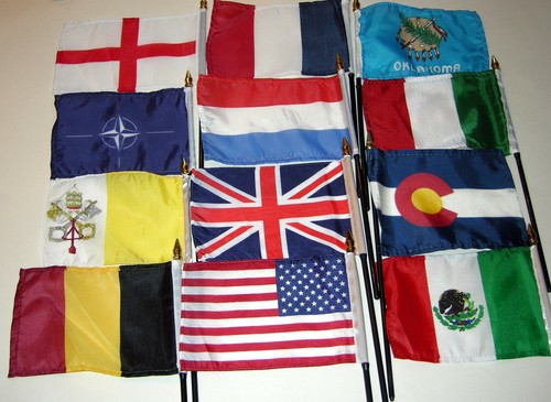 12 Mini Flags Of The World ๐ 10 1/2" Tall Including State of OKLAHOMA