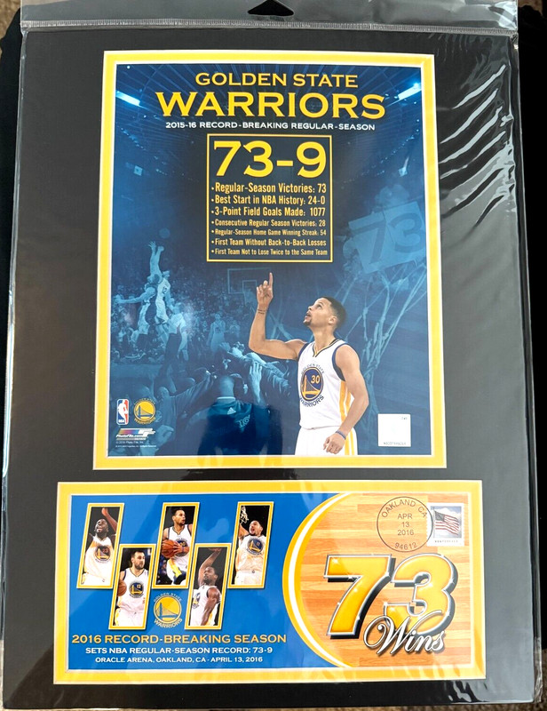 2016 Golden State Warriors 73-9 Record Breaking Season Comm Matted Pic /Envelope