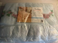 VTG Chatham "Rose Garland" blanket baby blue floral pattern w/satin trim. IOP