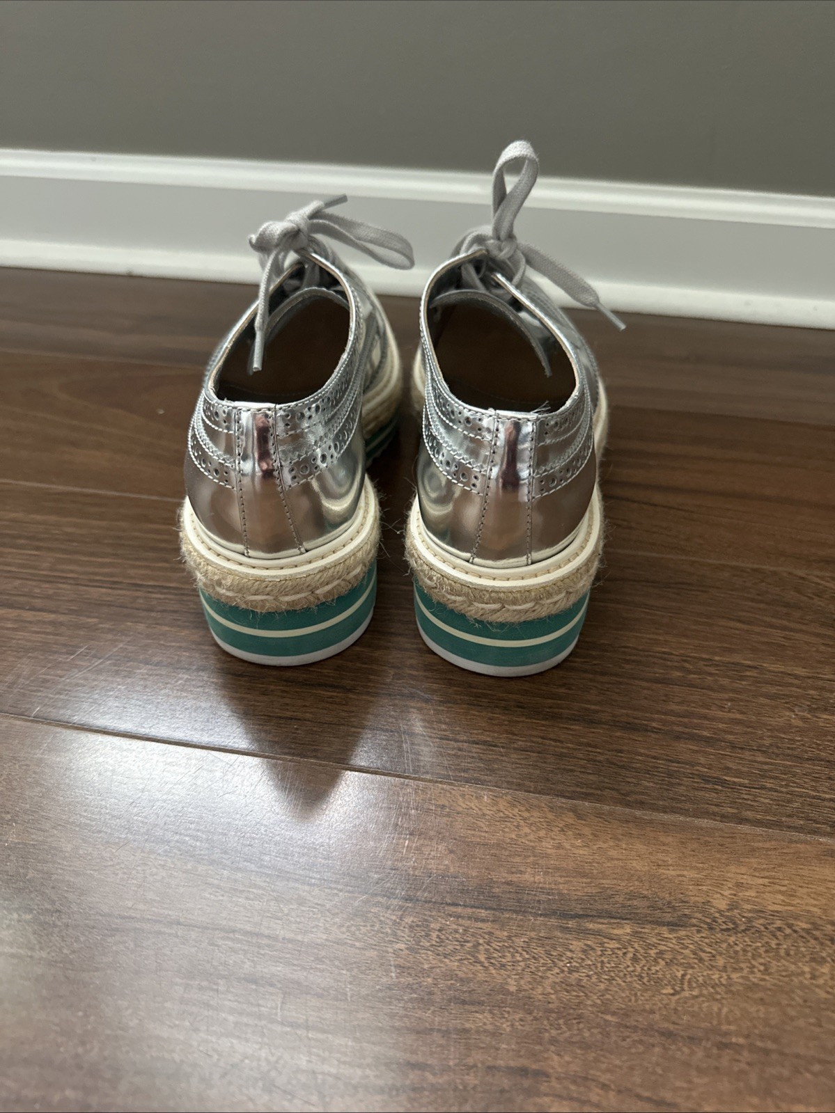 Prada Metallic Silver Platform Brogues with Espad… - image 2