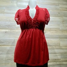 Red Babydoll Top Tie Back Size 2X Fits Like LARGE Y2K Lace Ruffles Whimsigoth