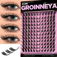 GROINNEYA Cat Lashes Clusters Winged End Eye Elongated Eyelashes Soft Natural US