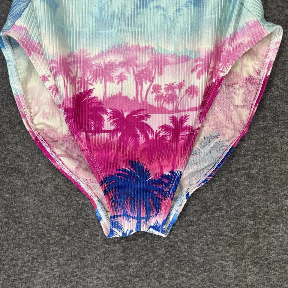 Vintage Catalina Swimsuit Size L Tropical Floral Pink Blue One Piece High Cut - Image 2 of 4