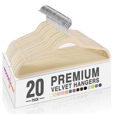 Beige Velvet Hangers 20 Pack, Non Slip Clothes Felt Hanger Heavy Duty for Coa...