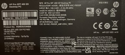 HP Pro SFF 400 G9 Desktop Computer PG7400 16GB/256PC 