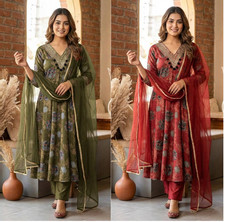 Premium Modal Sartin Anarkali Suit Pakistani Party Wear Kurti Pant Dupatta Set
