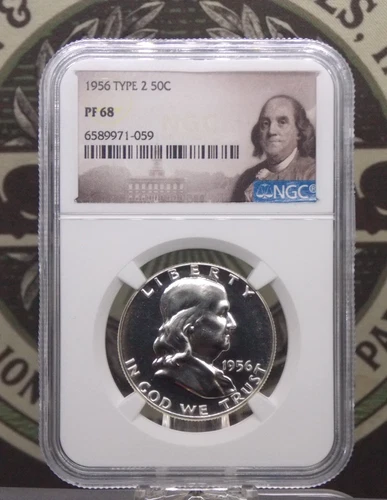 1956 Proof *FRANKLIN* Silver Half Dollar *TYPE 2* 50c NGC PF68 #059 ECC&C, Inc.