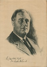 FRANKLIN D. ROOSEVELT - INSCRIBED ILLUSTRATION SIGNED