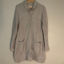 Prana Cardigan Size Medium Light Gray Heavy Knit Organic Cotton Blend Light Gray